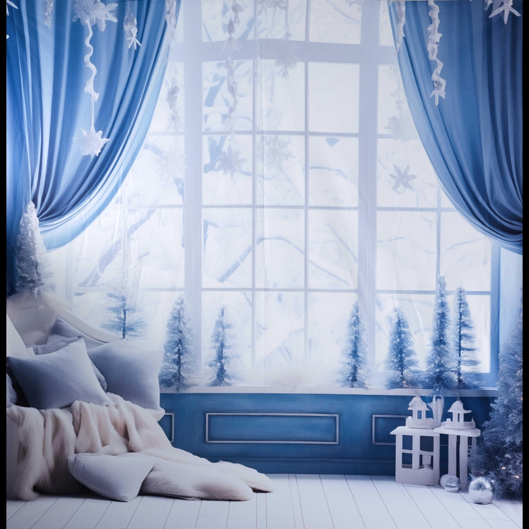 White and Blue Window Backdrop